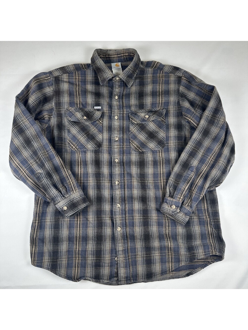 VTG Carhartt Rugged Outdoor Wear Flannel Shirt Men's Size XL Blue White Plaid